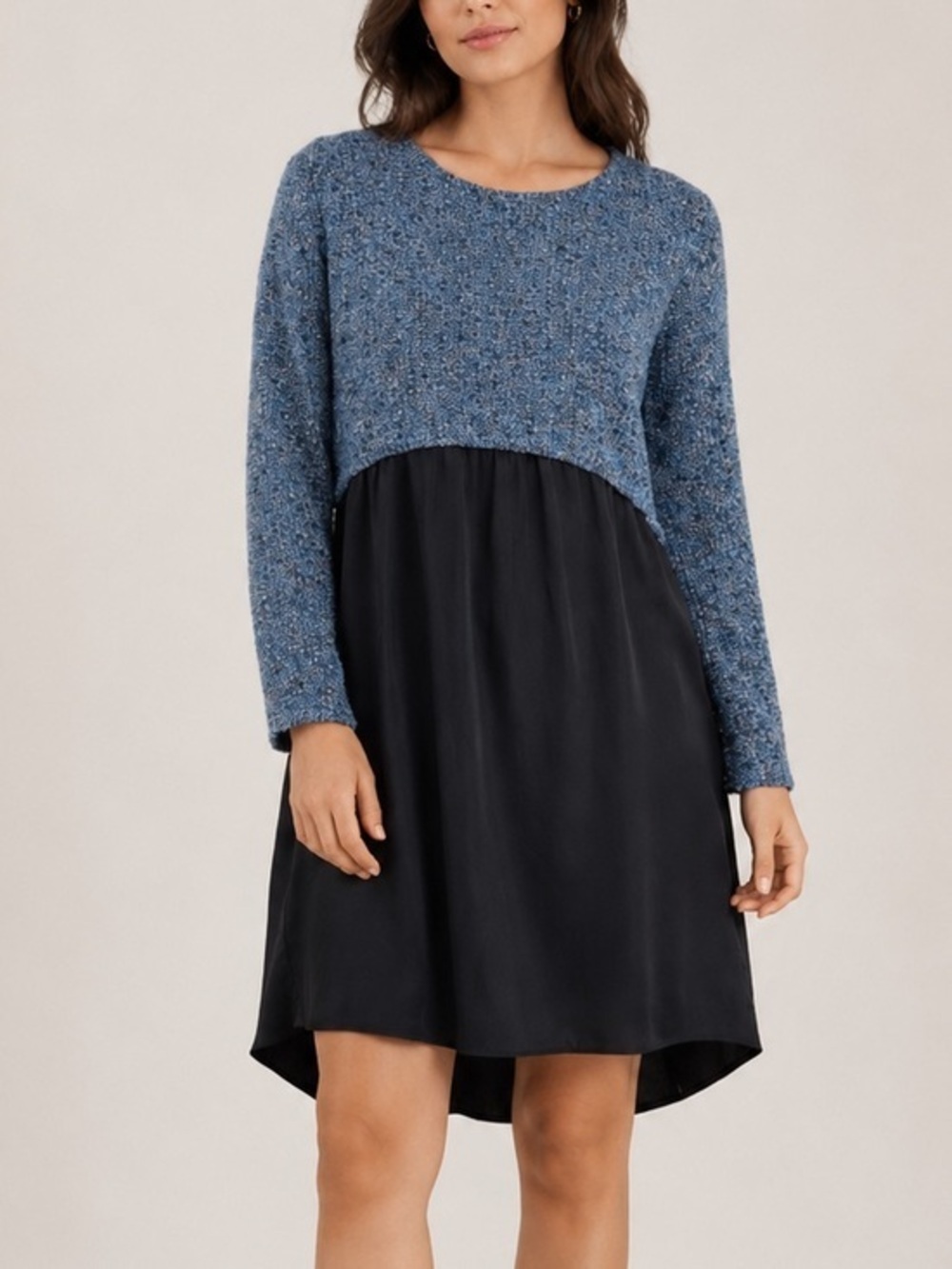 SEA New York Tweed Colorblock High-Low Dress Blue Black Silk Blend